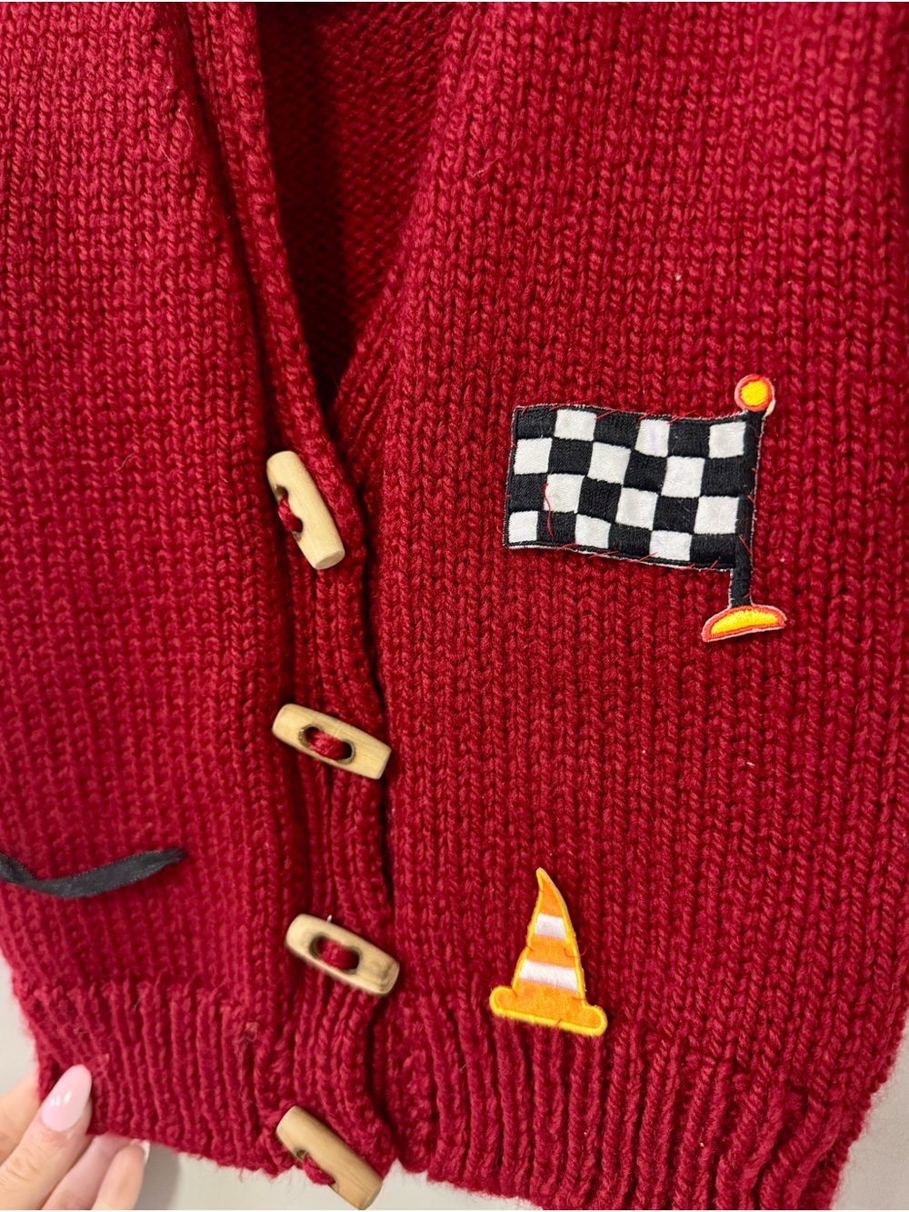 Red Knit Cardigan with Racing Patch - Picture 2 of 2